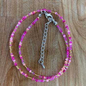 Pink & Gold Seed Bead Necklace